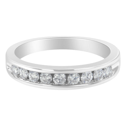 18K White Gold Round Diamond 1/2 Cttw Channel Band Ring by Bids.com