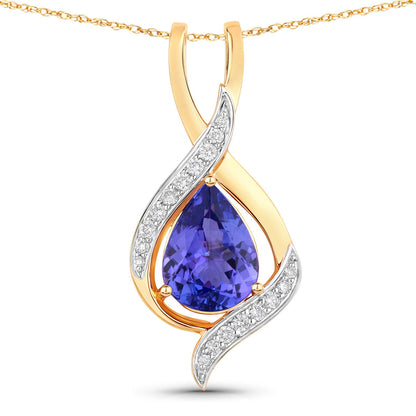 2.75 Carat Genuine Tanzanite and White Diamond 14K Yellow Gold Pendant by Bids.com