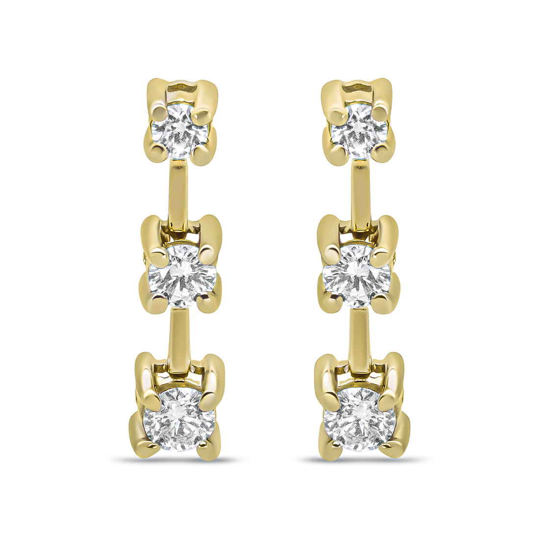 14K Yellow Gold 1/2 Cttw Round Diamond 3 Stone Graduated Linear Drop Past, Present and Future Stud Earrings (H-I Color, SI1-SI2 Clarity) by Bids.com