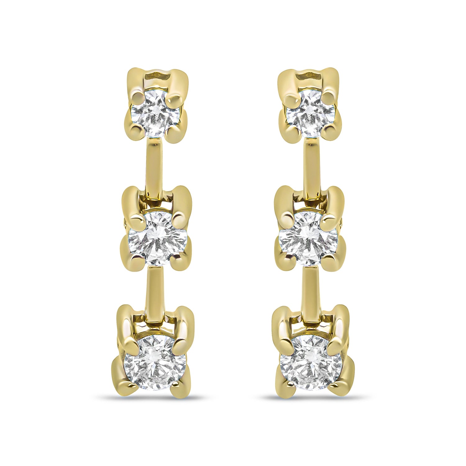 14K Yellow Gold 1/2 Cttw Round Diamond 3 Stone Graduated Linear Drop Past, Present and Future Stud Earrings (H-I Color, SI1-SI2 Clarity) by Bids.com