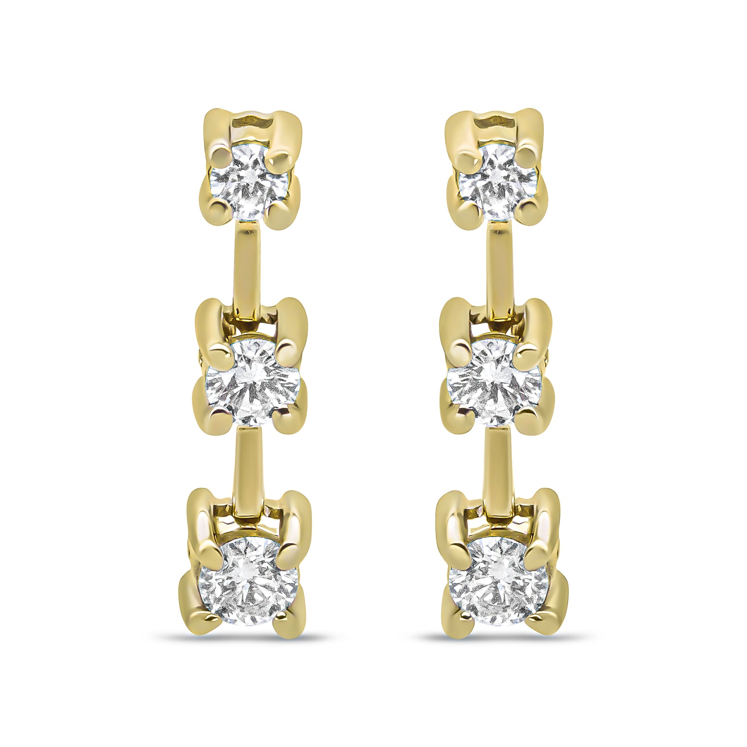 14K Yellow Gold 1/2 Cttw Round Diamond 3 Stone Graduated Linear Drop Past, Present and Future Stud Earrings (H-I Color, SI1-SI2 Clarity) by Bids.com