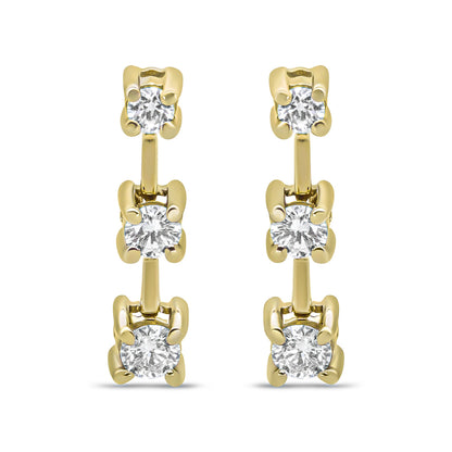 14K Yellow Gold 1/2 Cttw Round Diamond 3 Stone Graduated Linear Drop Past, Present and Future Stud Earrings (H-I Color, SI1-SI2 Clarity) by Bids.com
