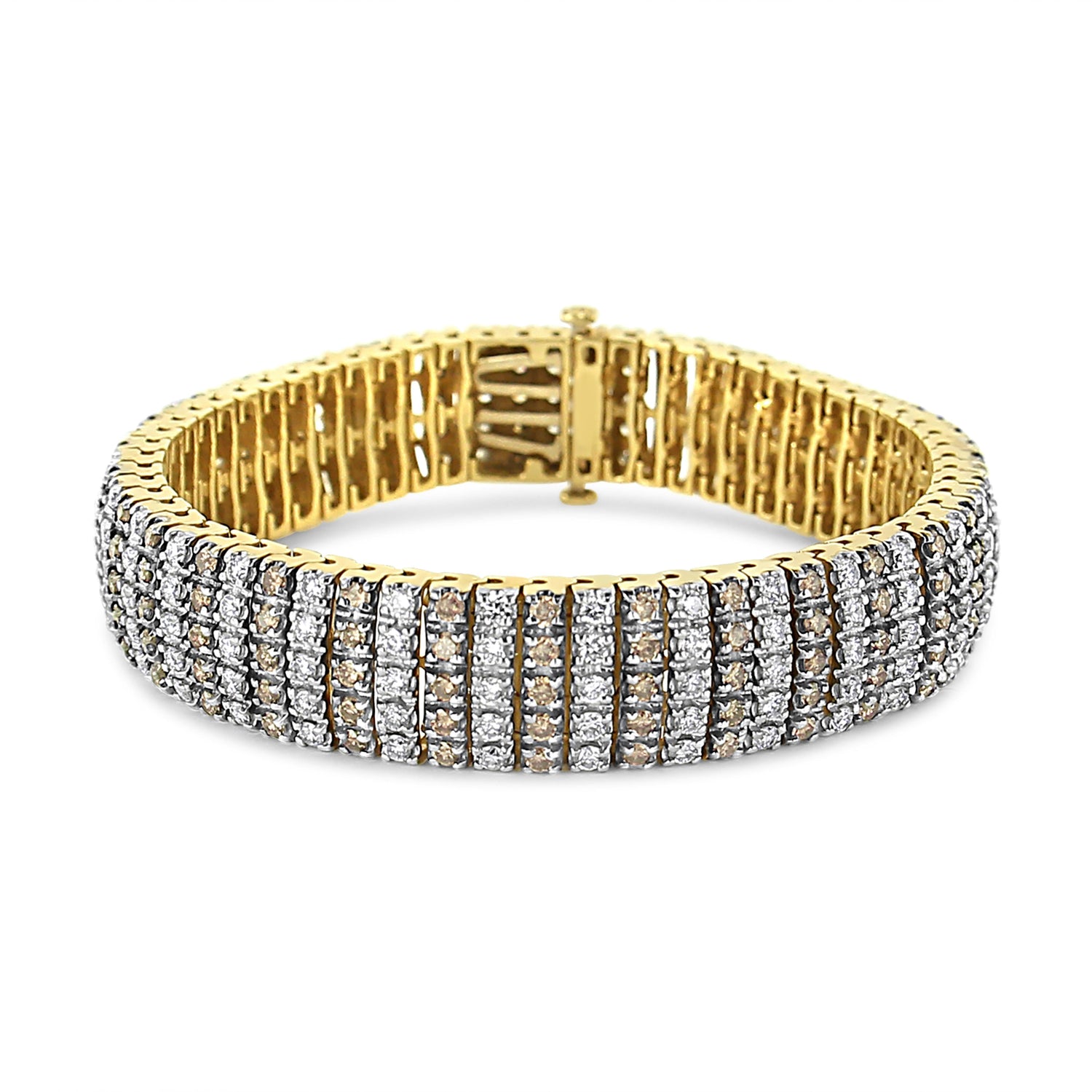 10K Yellow Gold 10-1/3 Cttw Alternating Coco Color and White Diamond 5 Row Tennis Bracelet (Brown/H-I Color, SI1-SI2 Clarity) - Size 7.25 by Bids.com