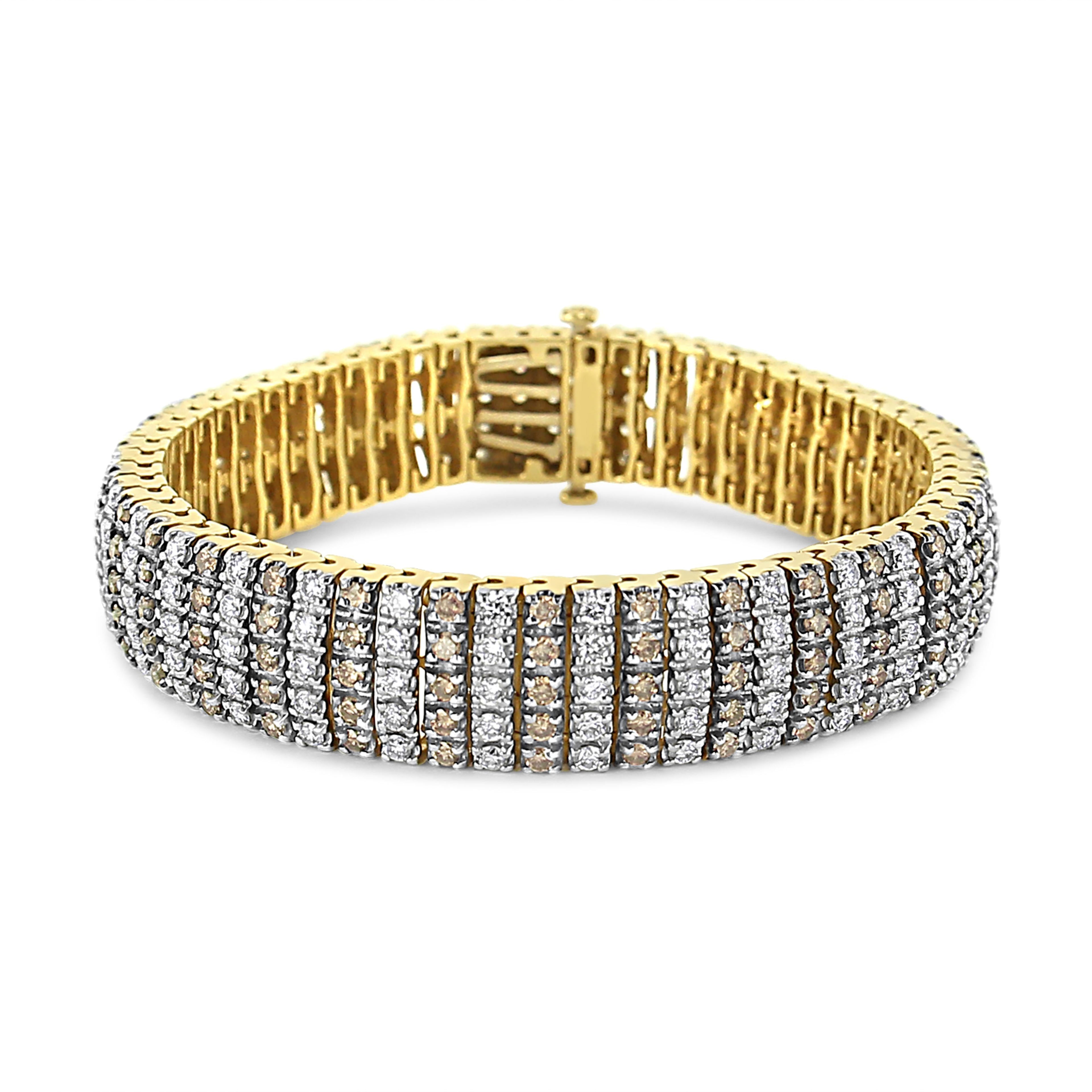 10K Yellow Gold 10-1/3 Cttw Alternating Coco Color and White Diamond 5 Row Tennis Bracelet (Brown/H-I Color, SI1-SI2 Clarity) - Size 7.25 by Bids.com