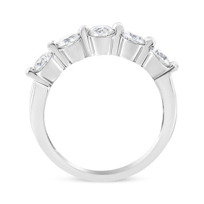 14K White Gold 1.00 Cttw Brilliant Round Cut Diamond 5-Stone Band Ring (H-I Color, SI2-I1 Clarity) - Ring Size 7 by Bids.com