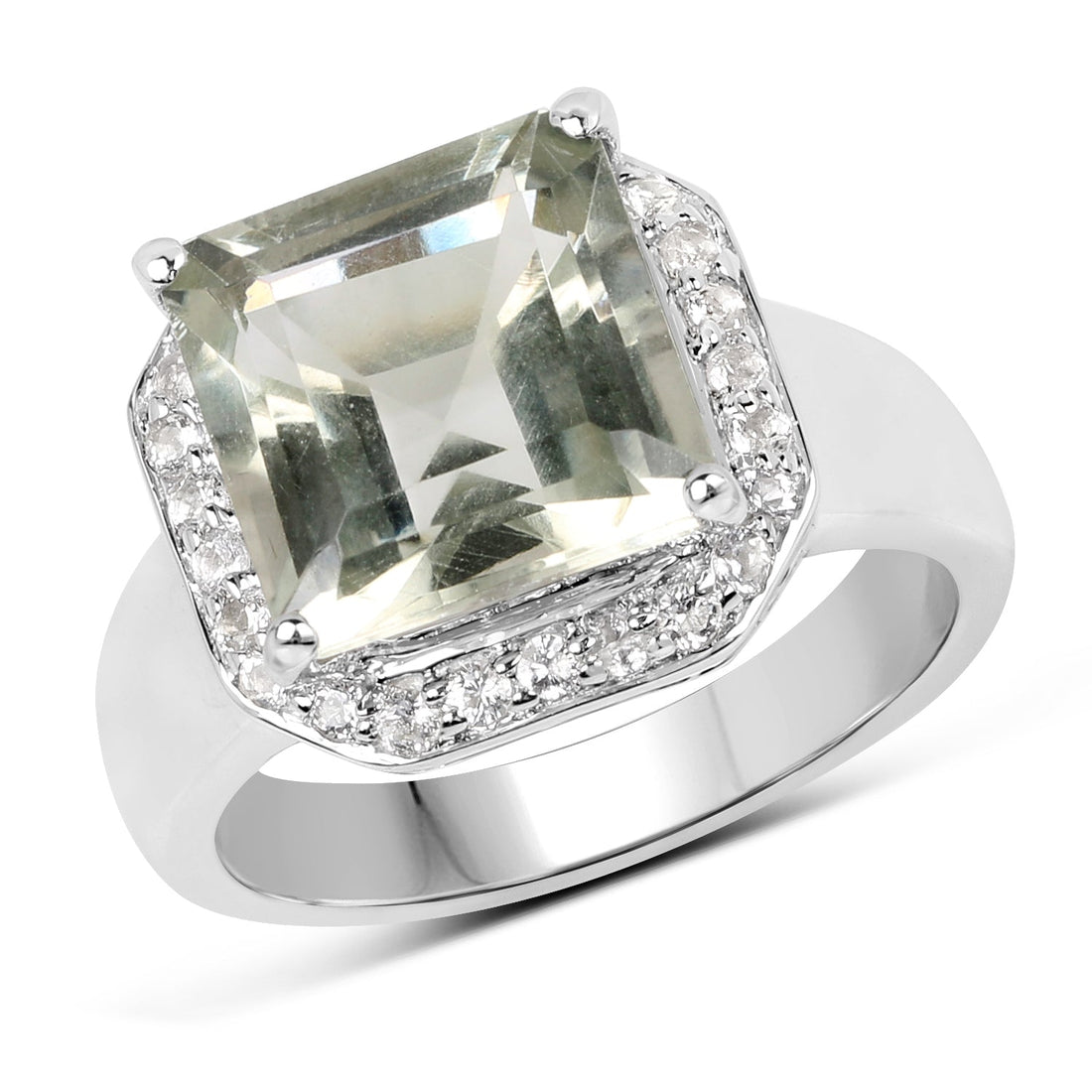 4.52 Carat Genuine Green Amethyst and White Topaz .925 Sterling Silver Ring  DestGlow