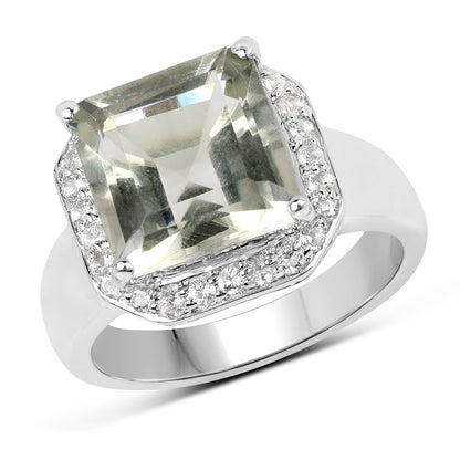 4.52 Carat Genuine Green Amethyst and White Topaz .925 Sterling Silver Ring  DestGlow