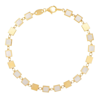 14k Yellow Gold MOP Geometric Mirror Gem Chain Bracelet (5.00 mm) by Bids.com