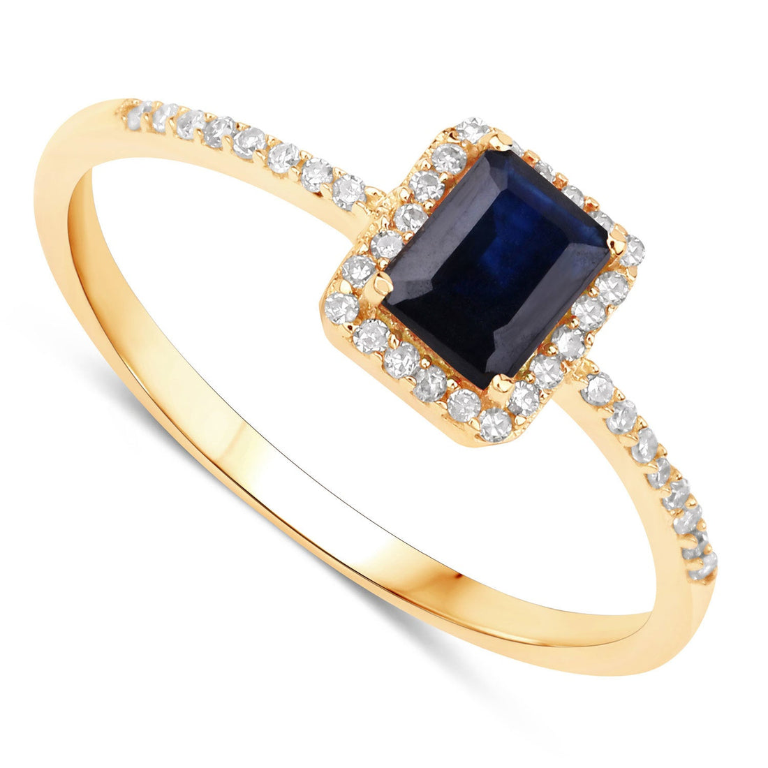 0.60 Carat Genuine Blue Sapphire and White Diamond 14K Yellow Gold Ring by Bids.com