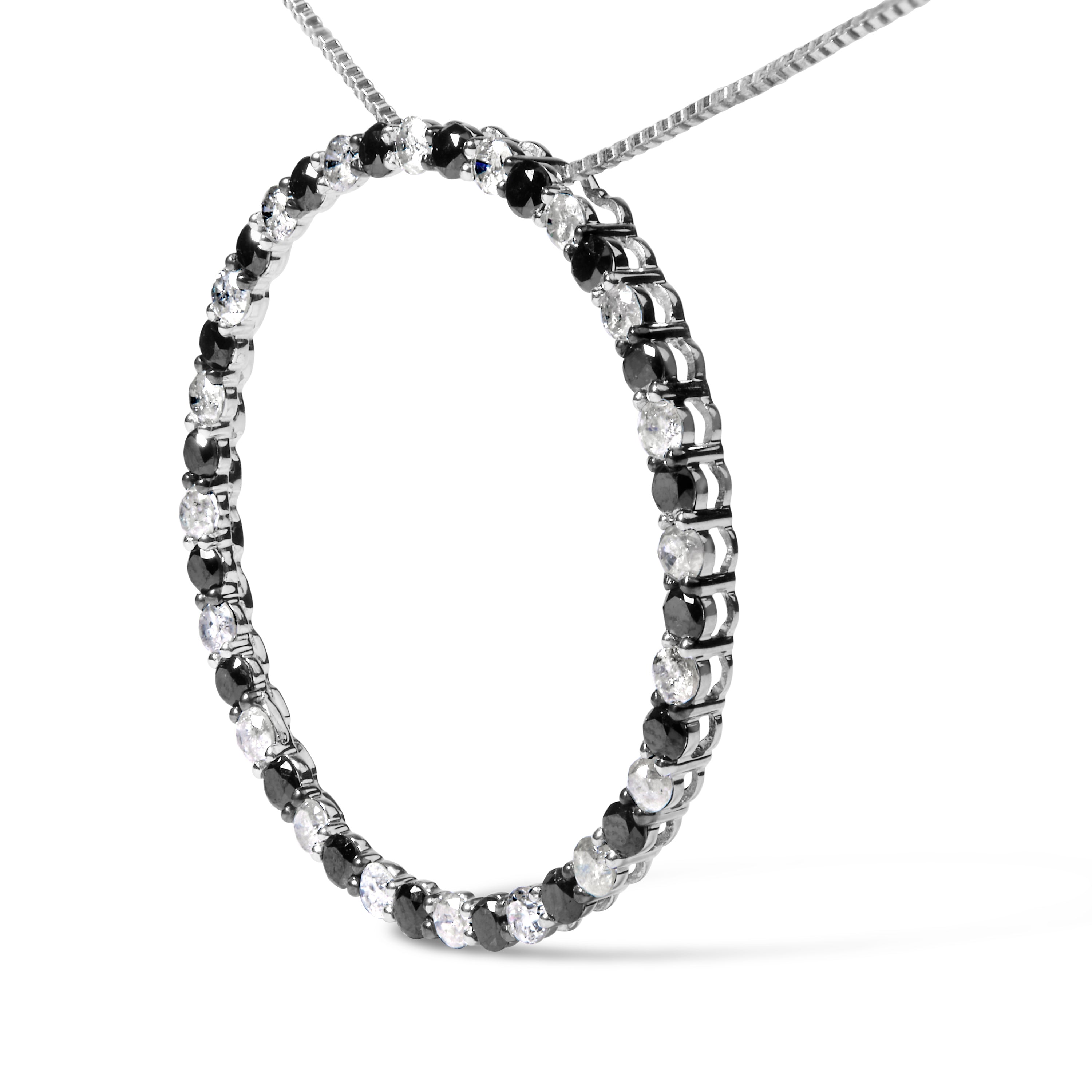 .925 Sterling Silver 2.0 Cttw Alternating Black and White Diamond Open Hoop Circle Pendant Necklace (H-I Color, I2-I3 Clarity) - 18" Inches by Bids.com