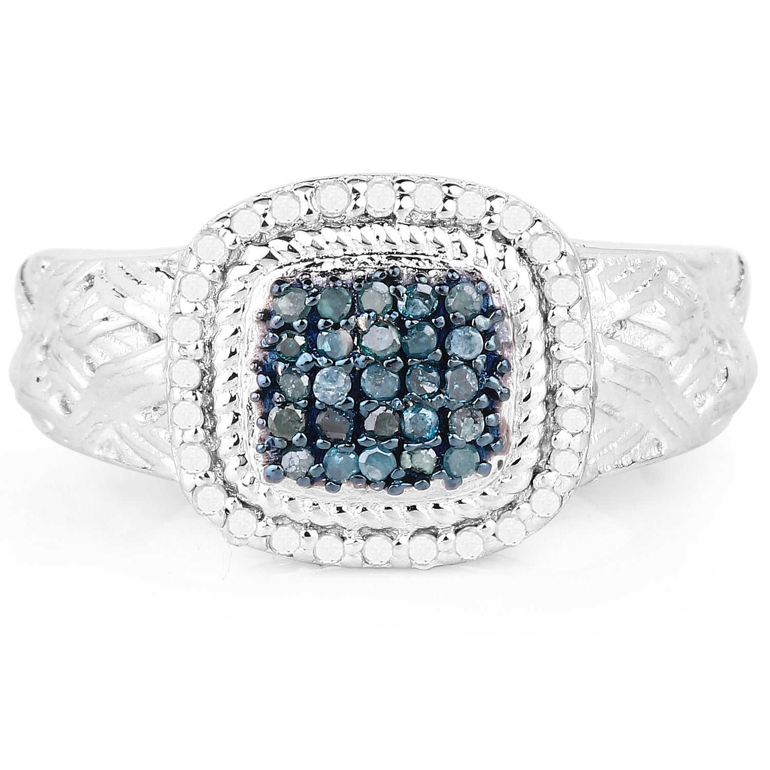 0.28 Carat Genuine Blue Diamond and White Diamond .925 Sterling Silver Ring by Bids.com
