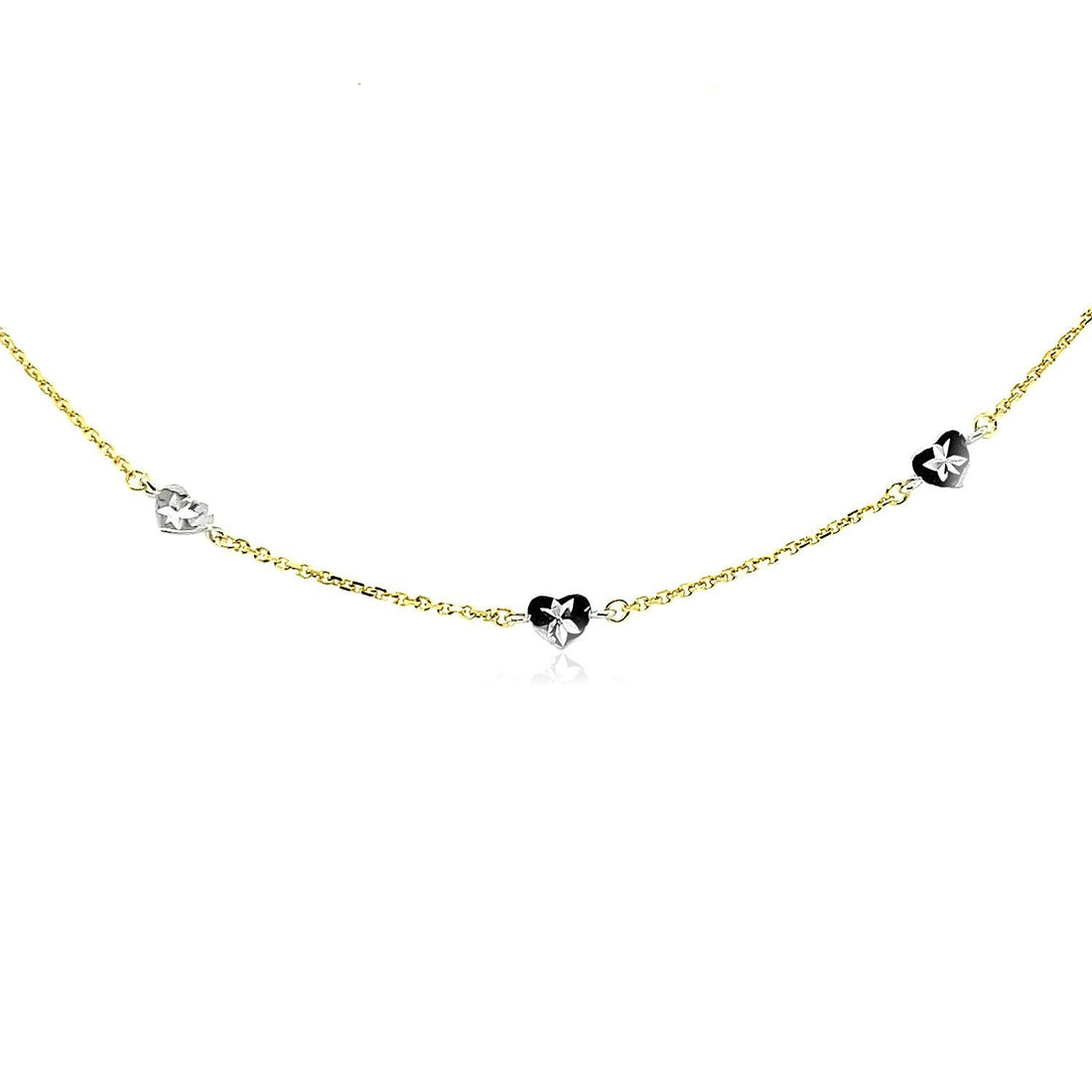 14k Two Tone Gold Anklet with Diamond Cut Heart Style Stations by Bids.com