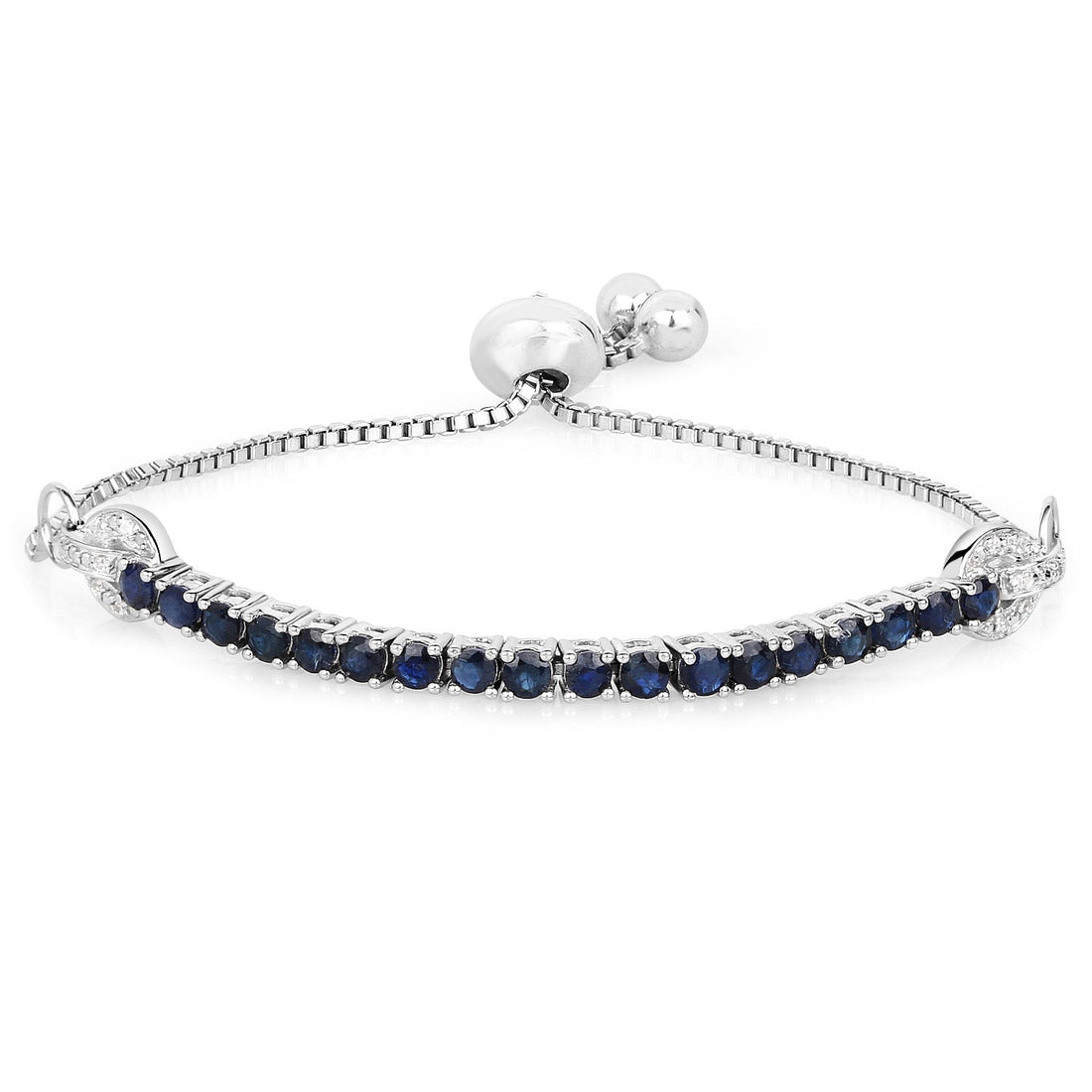 2.41 Carat Genuine Blue Sapphire and White Zircon .925 Sterling Silver Bracelet by Bids.com
