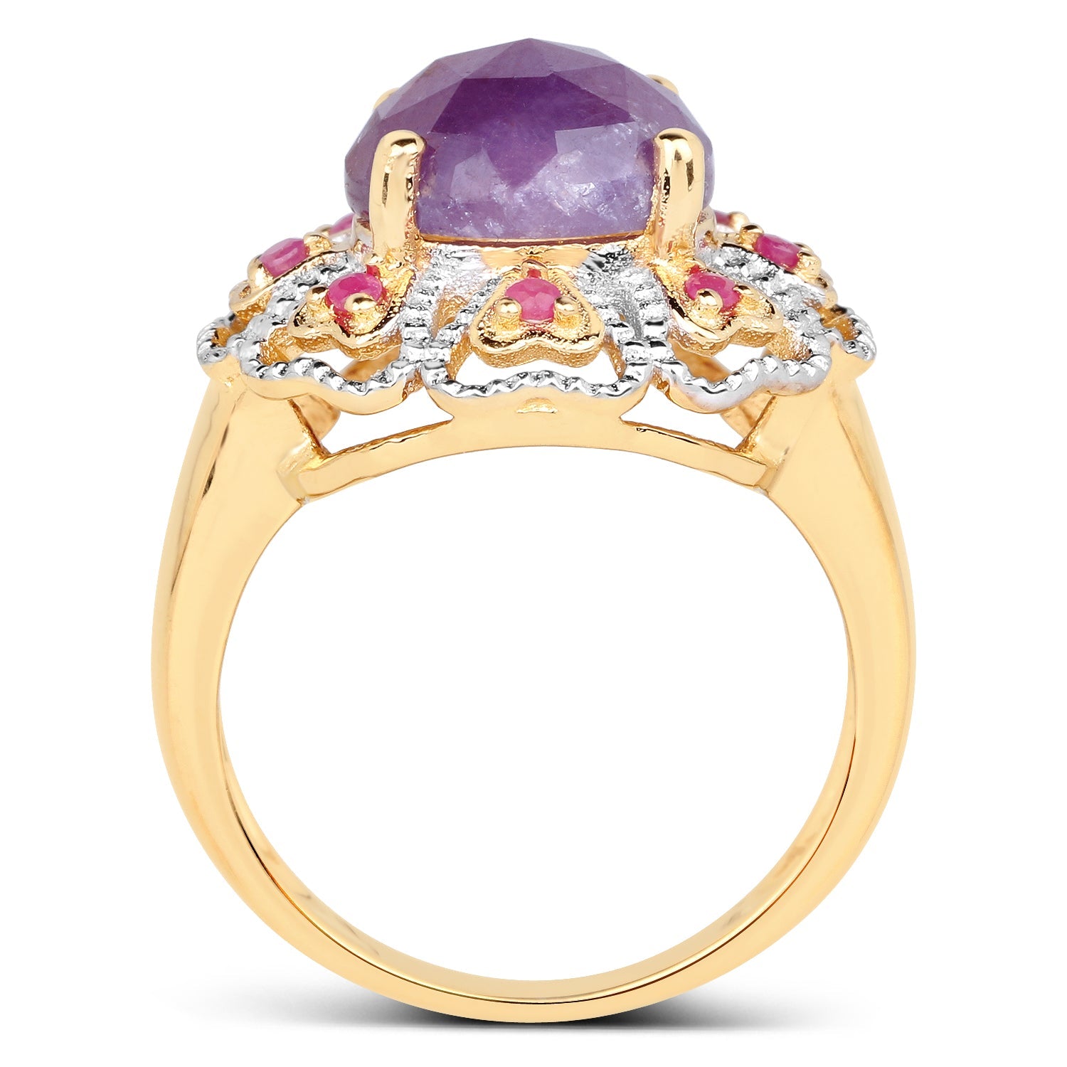 14K Yellow Gold Plated 5.55 Carat Genuine Pink Sapphire &amp; Ruby .925 Sterling Silver Ring by Bids.com