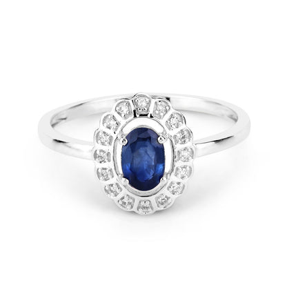 0.52 Carat Genuine Blue Sapphire and White Diamond 14K White Gold Ring