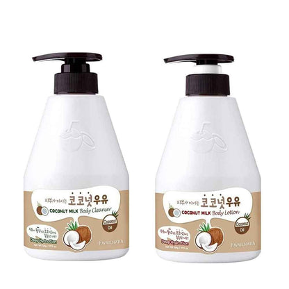 Kwailnara Coconut Milk Body Lotion &amp; Body Wash Set – Deeply Hydrating &amp; Refreshing Korean Skincare Set with Coconut Extract, 560G / 19.75Oz Each