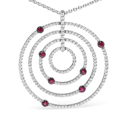 18K White Gold 2 1/6 Cttw Pave Set Diamonds and Red Ruby Openwork Circles 18" Pendant Necklace (G-H Color, SI2-I1 Clarity) - Adjustable up to 16" - 18" by Bids.com