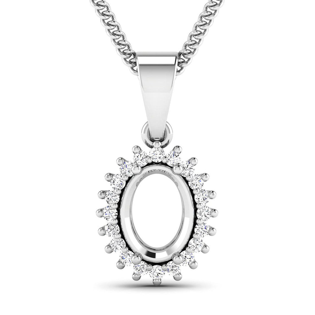 0.13 Carat Genuine White Diamond 14K White Gold Semi Mount Pendant - holds 8x6mm Oval Gemstone by Bids.com