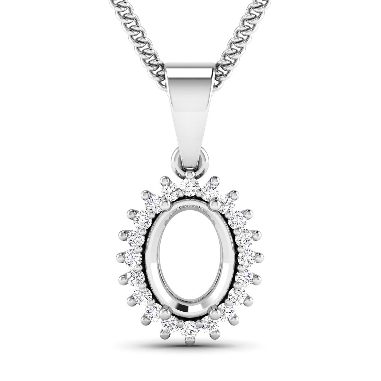 0.13 Carat Genuine White Diamond 14K White Gold Semi Mount Pendant - holds 8x6mm Oval Gemstone by Bids.com