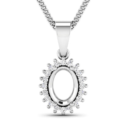 0.13 Carat Genuine White Diamond 14K White Gold Semi Mount Pendant - holds 8x6mm Oval Gemstone by Bids.com