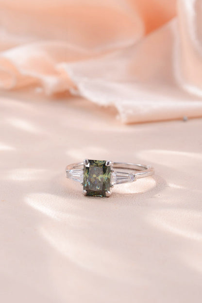 2 Carat Green Radiant-Cut Sparkala™ Platinum Over Pure Sterling Silver Ring - DestGlow