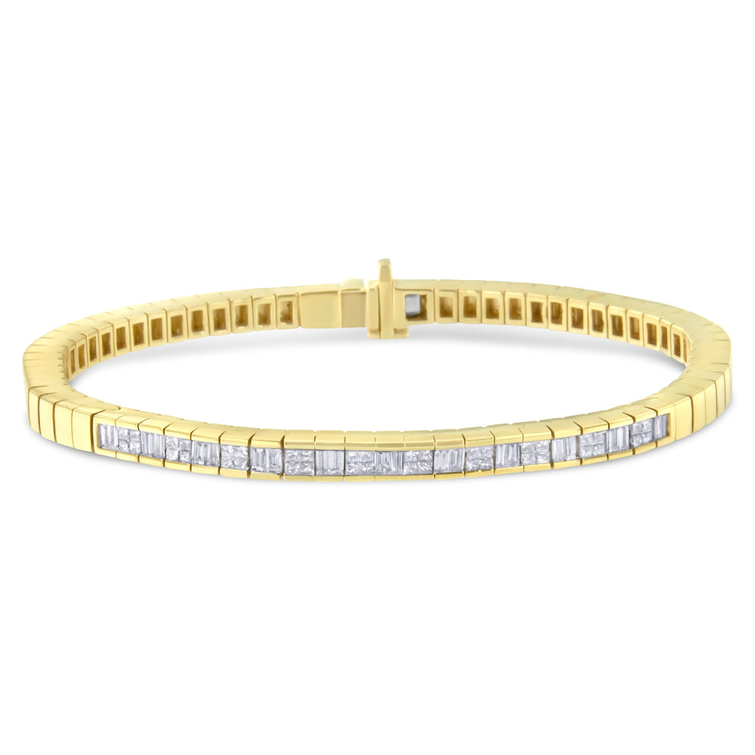 14K Yellow Gold 1-1/10 Cttw Princess &amp; Baguette Cut Diamond 7" Alternating Stone Eternity Tennis Bracelet (G-H Color, VS1-VS2 Clarity) by Bids.com