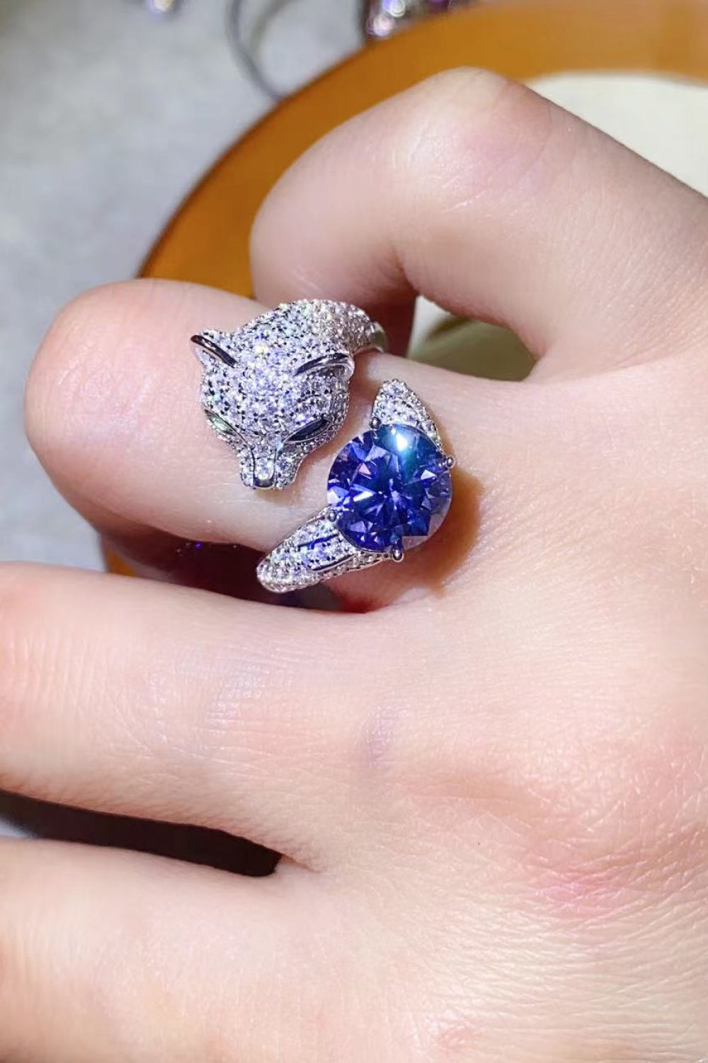 2 Carat Blue Sparkala™ Adjustable Animal Bypass Ring (Platinum Over Pure Sterling Silver) by Sparkala