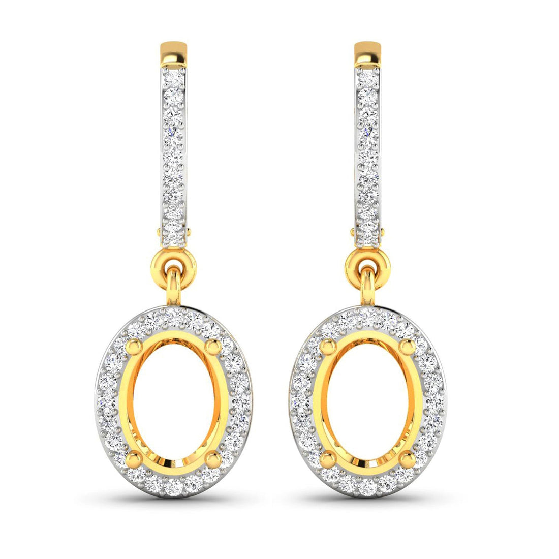 0.32 Carat Genuine White Diamond 14K Yellow Gold Semi Mount Earrings - holds 8x6mm Oval Gemstones by Bids.com
