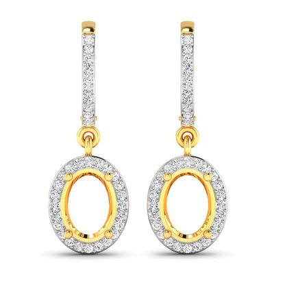 0.32 Carat Genuine White Diamond 14K Yellow Gold Semi Mount Earrings - holds 8x6mm Oval Gemstones by Bids.com