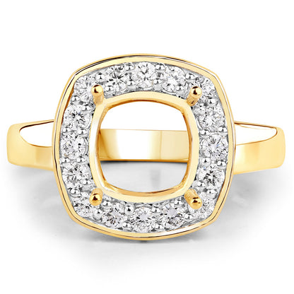 0.48 Carat Genuine White Diamond 14K Yellow Gold Semi Mount Ring - holds 8x8mm Cushion Gemstone by Bids.com