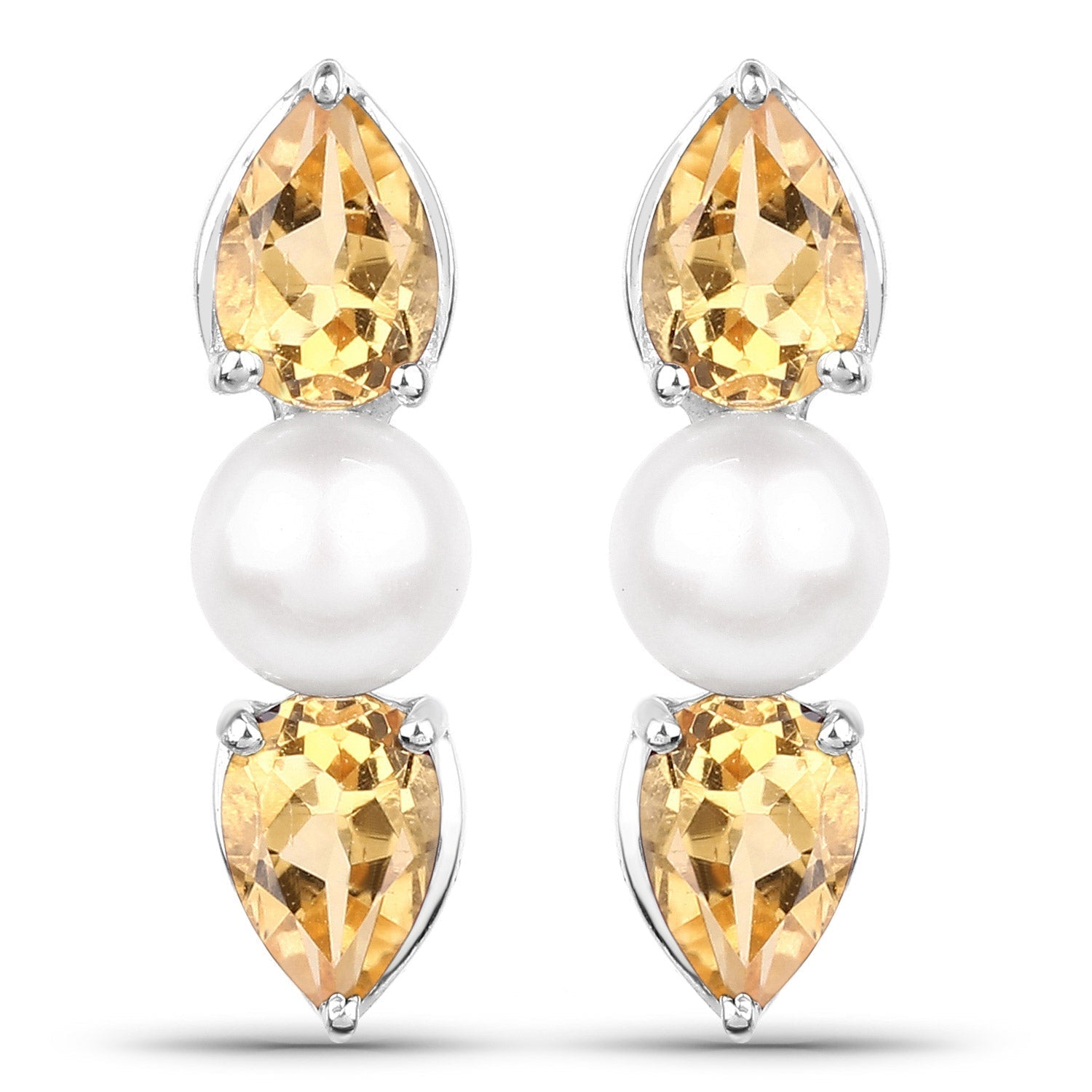 2.78 Carat Genuine Citrine and Pearl .925 Sterling Silver Earrings  DestGlow