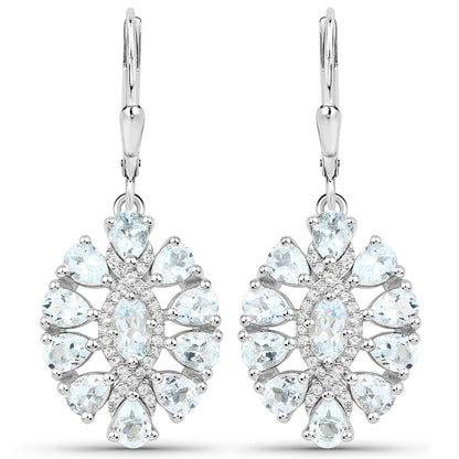 2.93 Carat Genuine Aquamarine and White Topaz .925 Sterling Silver Earrings by Bids.com
