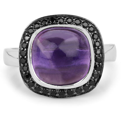 5.25 Carat Genuine Amethyst &amp; Black Spinel .925 Sterling Silver Ring by Bids.com