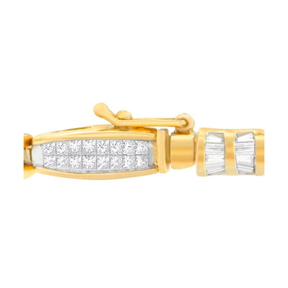 14K Yellow Gold Princess and Baguette Cut Diamond Beaded Bracelet (3.00 cttw, H-I Color, SI1-SI2 Clarity) by Bids.com