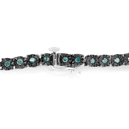Black Rhodium Plated .925 Sterling Silver 1.0 Cttw Diamond Miracle Tennis Bracelet (Enhanced Blue Color, I3 Clarity) - 7" by Bids.com