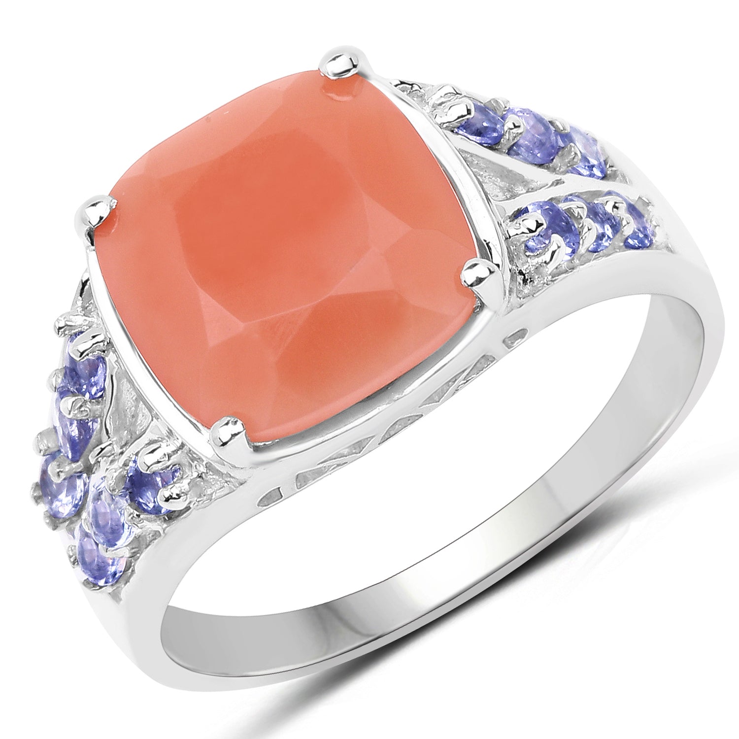 3.97 Carat Genuine Peach Moonstone and Tanzanite .925 Sterling Silver Ring by Bids.com