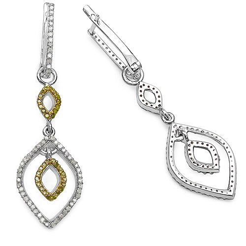 1.00 Carat Genuine White Diamond &amp; Yellow Diamond .925 Sterling Silver Earrings by Bids.com