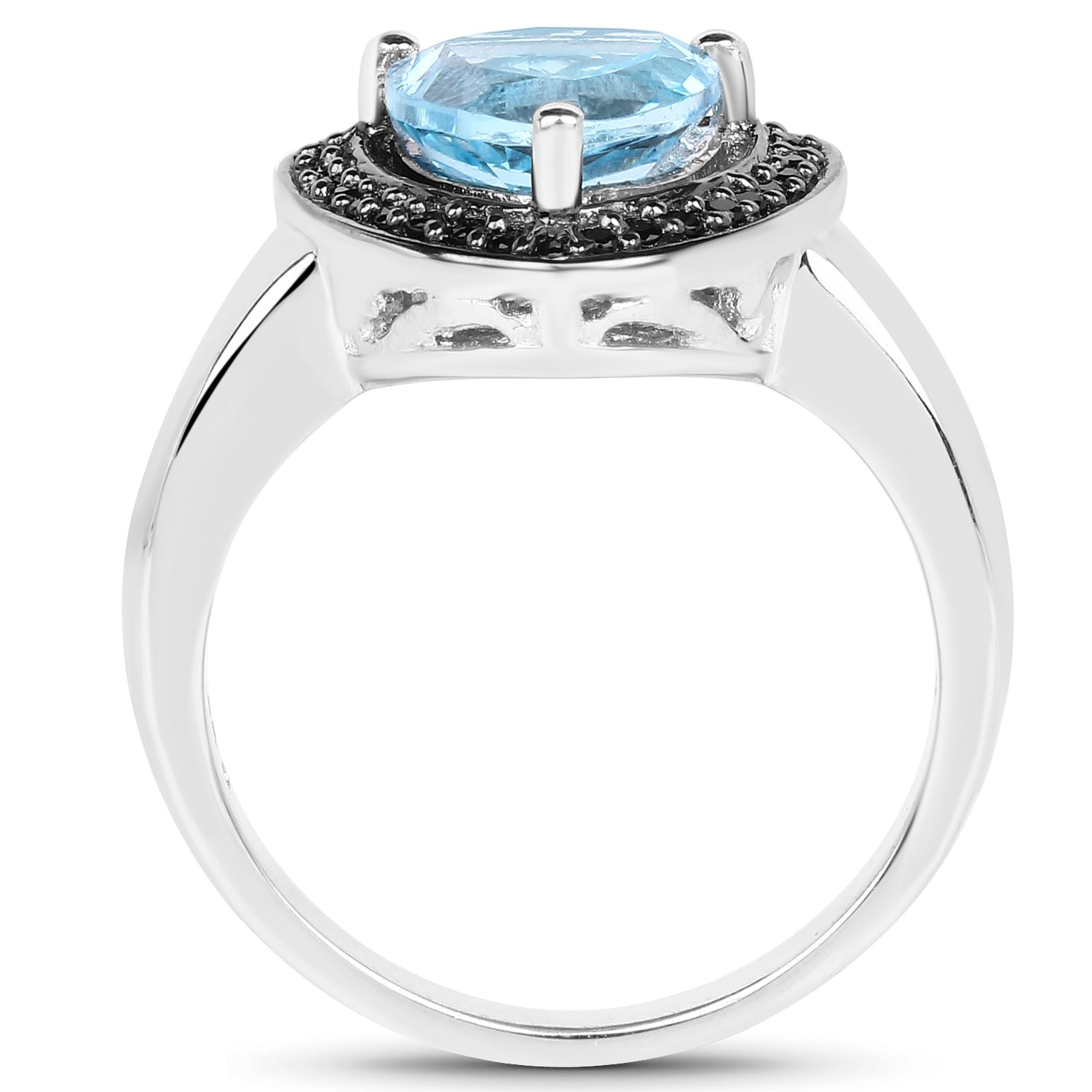 2.06 Carat Genuine Baby Swiss Blue Topaz and Black Diamond .925 Sterling Silver Ring by Bids.com