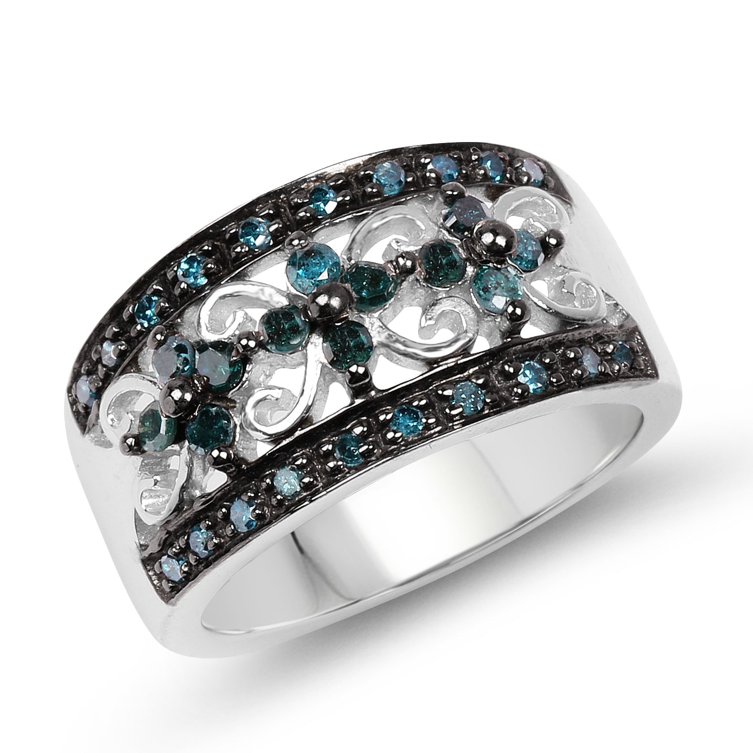 0.54 Carat Genuine Blue Diamond .925 Sterling Silver Ring  DestGlow