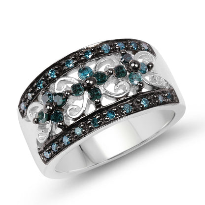 0.54 Carat Genuine Blue Diamond .925 Sterling Silver Ring  DestGlow
