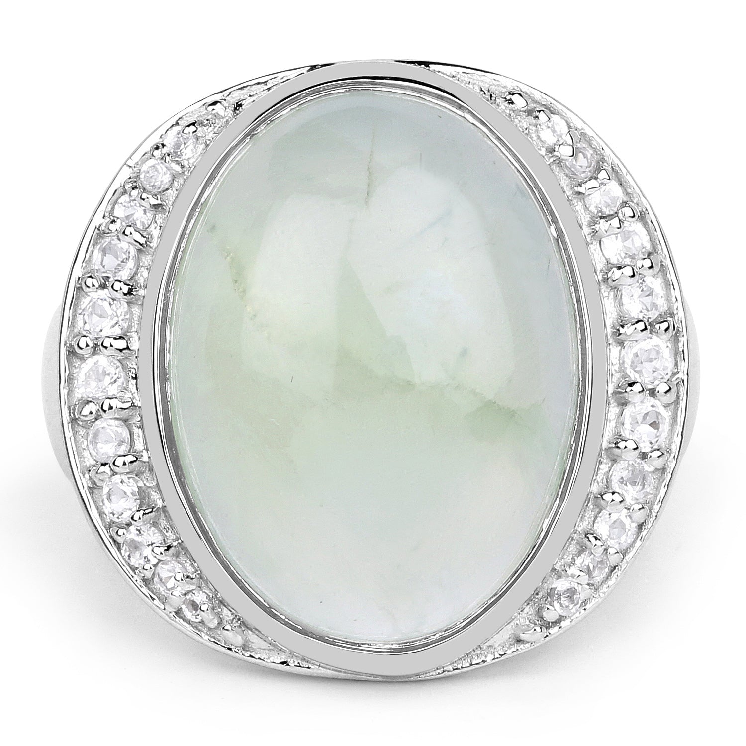 11.50 Carat Genuine Prehnite And White Topaz .925 Sterling Silver Ring by Bids.com
