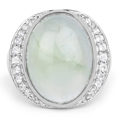 11.50 Carat Genuine Prehnite And White Topaz .925 Sterling Silver Ring by Bids.com