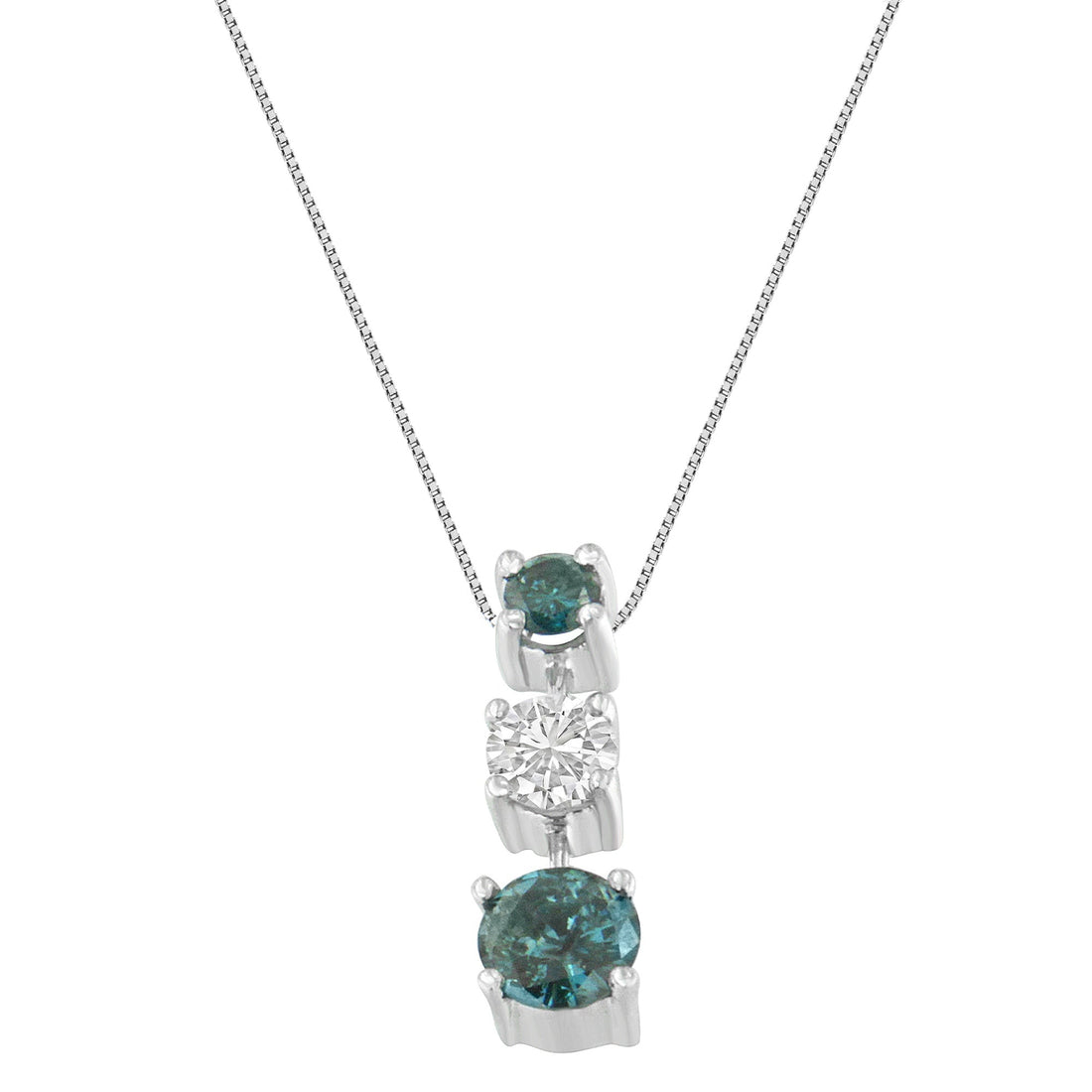 14K White Gold 1 1/2 Cttw Treated Blue and White Diamond 3-Stone 18" Pendant Necklace (Blue/H-I Color, I1-I2 Clarity) by Bids.com