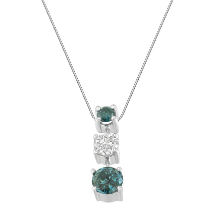 14K White Gold 1 1/2 Cttw Treated Blue and White Diamond 3-Stone 18" Pendant Necklace (Blue/H-I Color, I1-I2 Clarity) by Bids.com