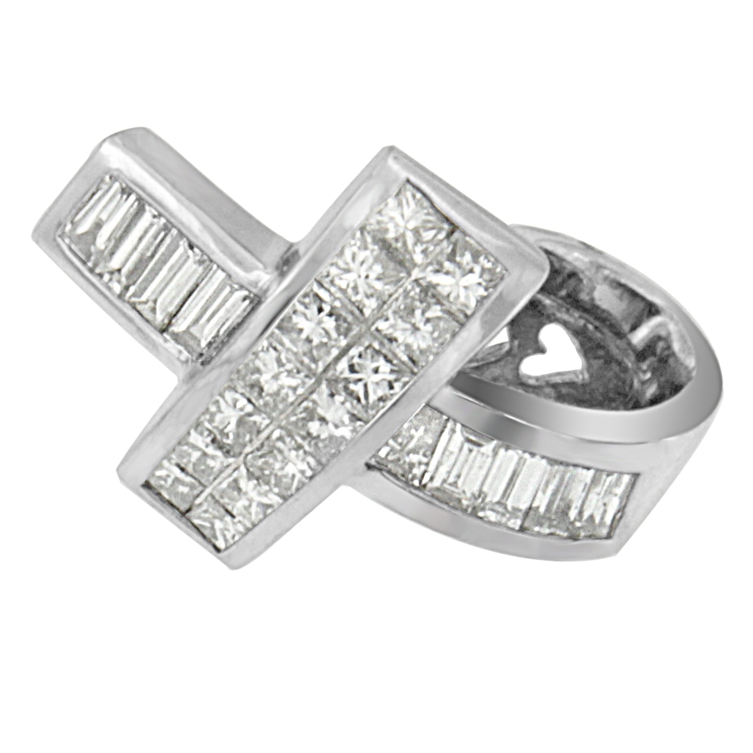 14K White Gold 2 cttw Princess and Baguette Cut Diamond Ribbon Pendant Necklace (H-I, SI-SI2) by Bids.com