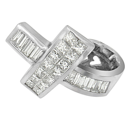 14K White Gold 2 cttw Princess and Baguette Cut Diamond Ribbon Pendant Necklace (H-I, SI-SI2) by Bids.com