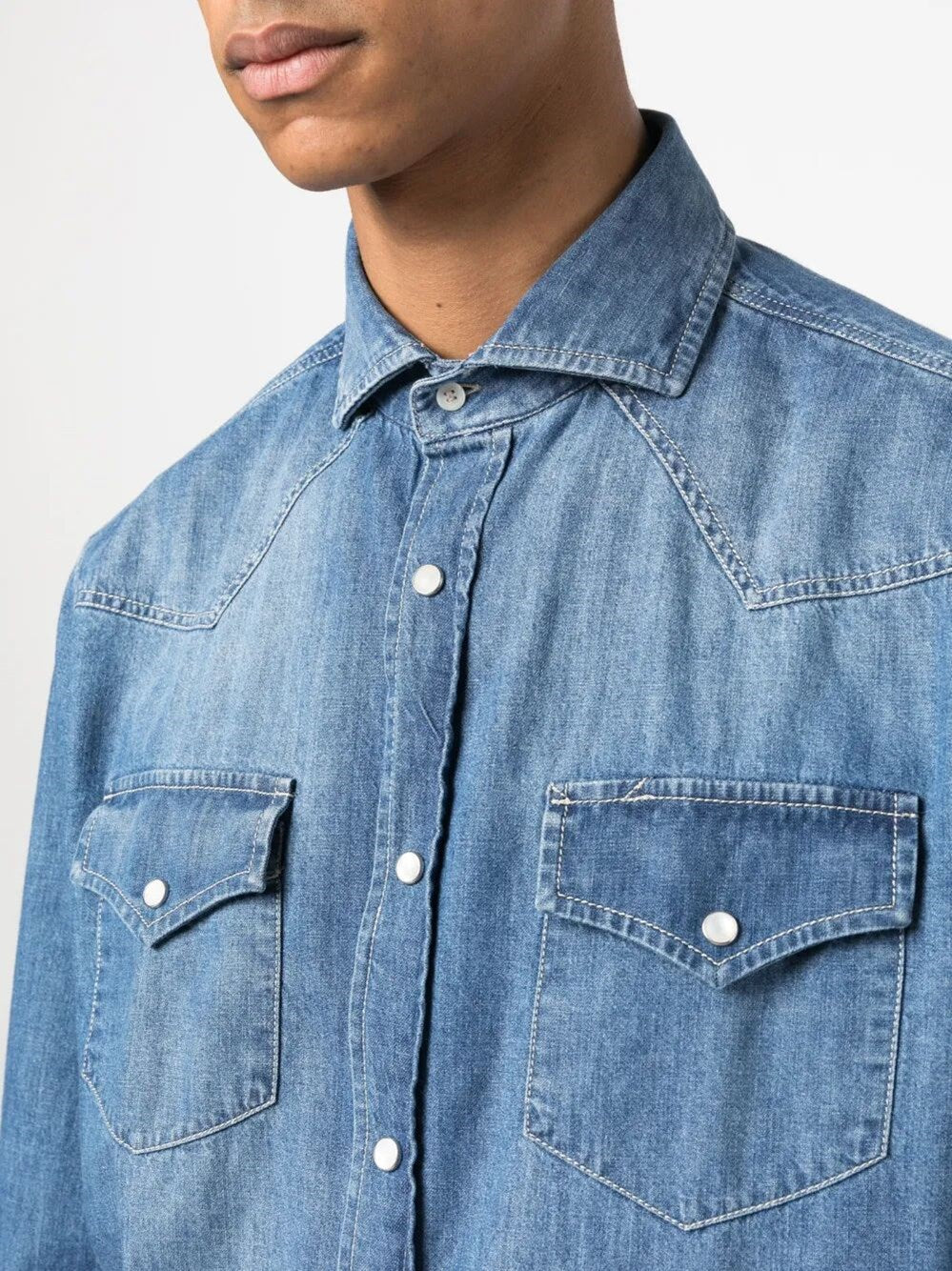 Brunello Cucinelli Men Denim Shirt by Luosophy