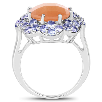 7.20 Carat Genuine Peach Moonstone and Tanzanite .925 Sterling Silver Ring by Bids.com