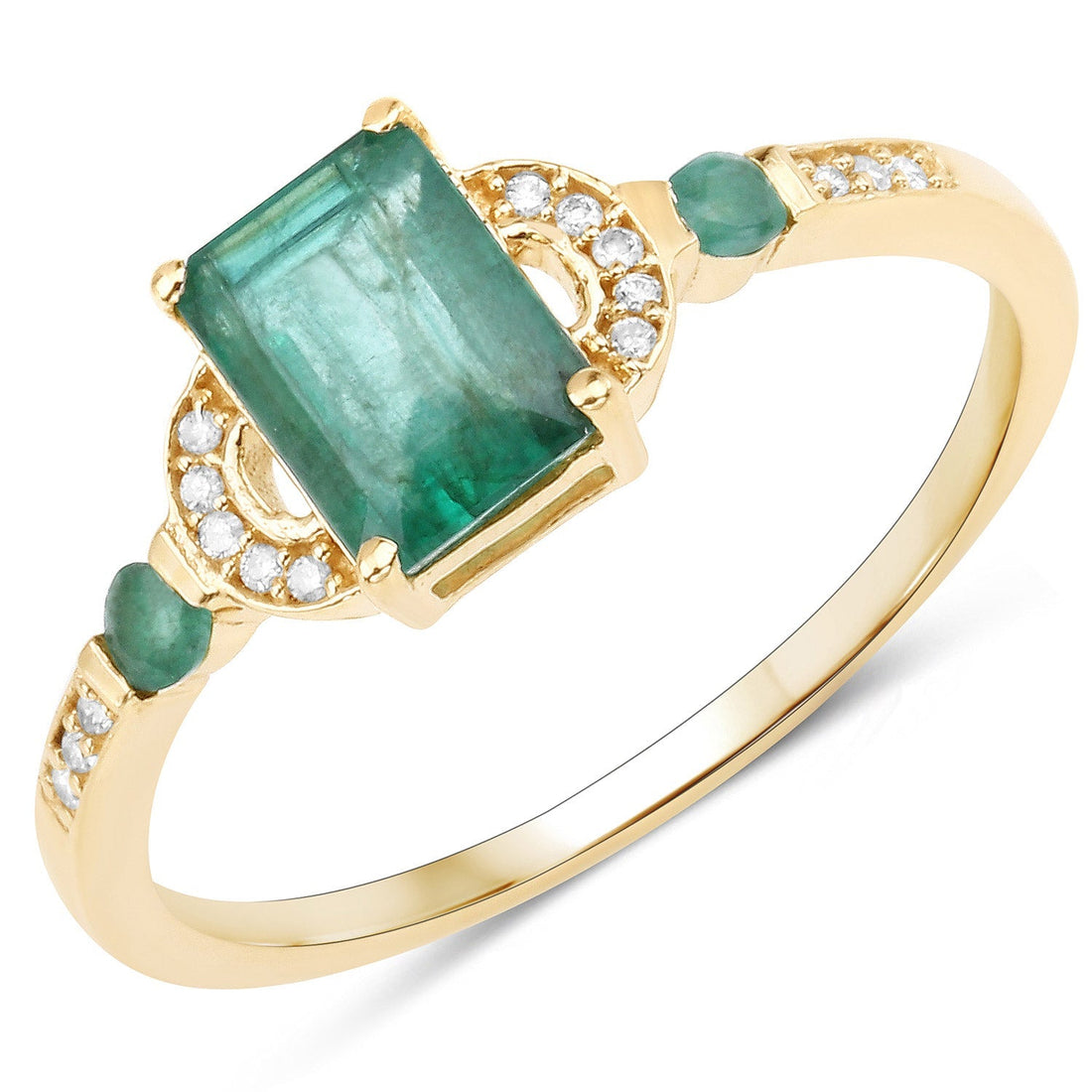 1.07 Carat Genuine Zambian Emerald and White Diamond 14K Yellow Gold Ring  DestGlow
