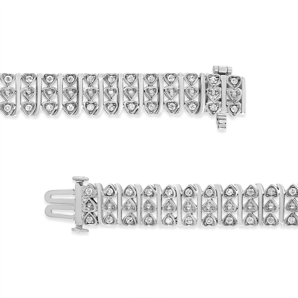 .925 Sterling Silver 1.00 Cttw Diamond Multi Row Heart Link Bracelet (H-I Color, I1-I2 Clarity) - 7.25" Inches by Bids.com